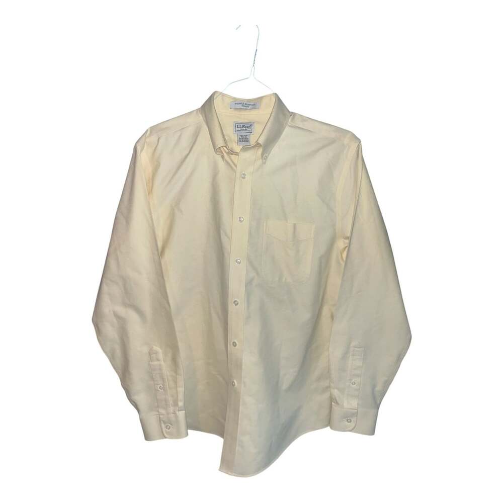 LL Bean Wrinkle Resistant Trim Fit Yellow Oxford Button Down Shirt 15.5-34
